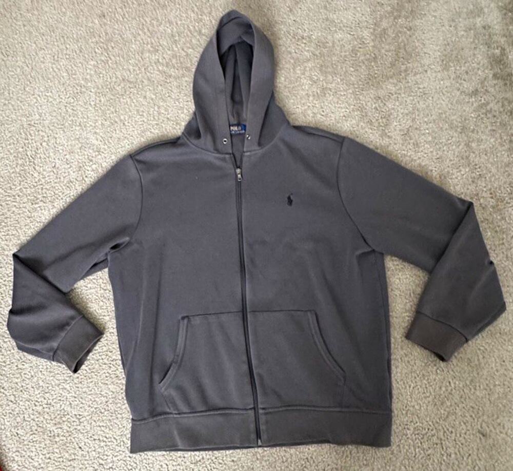Polo Ralph Lauren Men XL Gray Full Zip Hoodie Jacket Embroidered Pony Sweatshirt